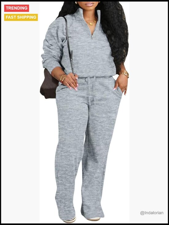 Pants - Long Sleeve Half Zip Sweatshirt and Jogger Pants 2 Piece Lounge Set